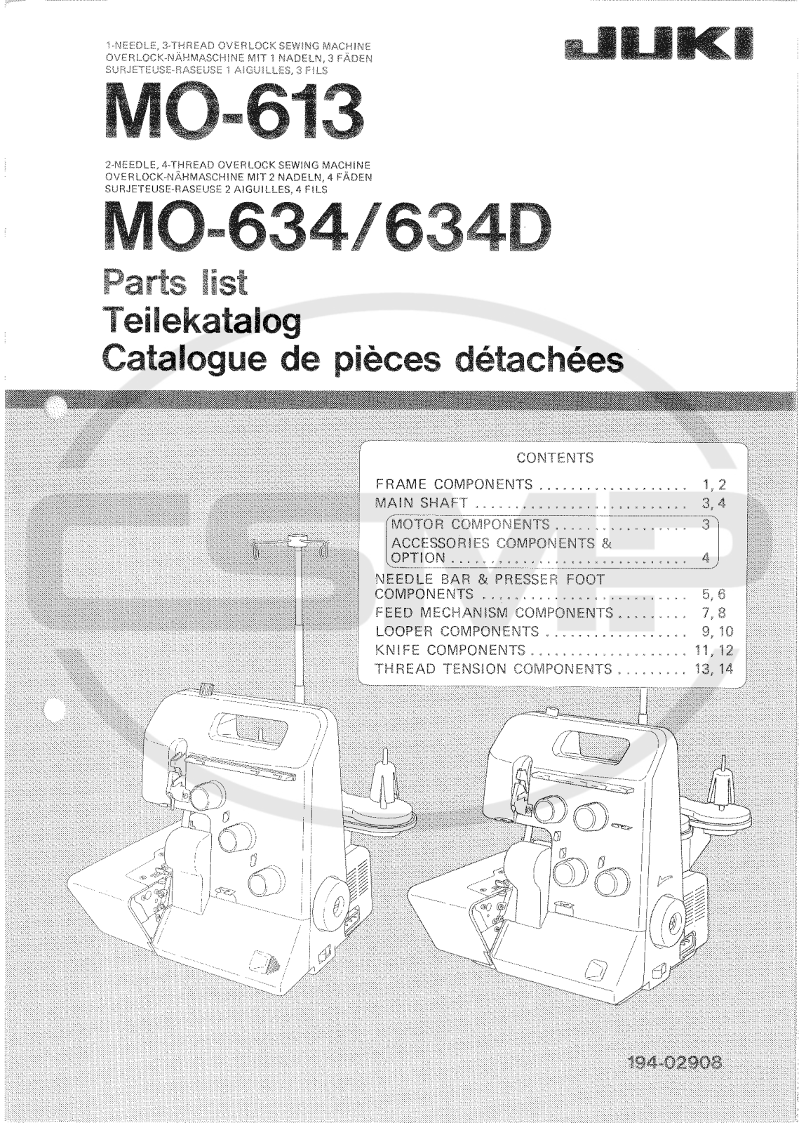 Juki MO613, MO634, MO634D Parts Book