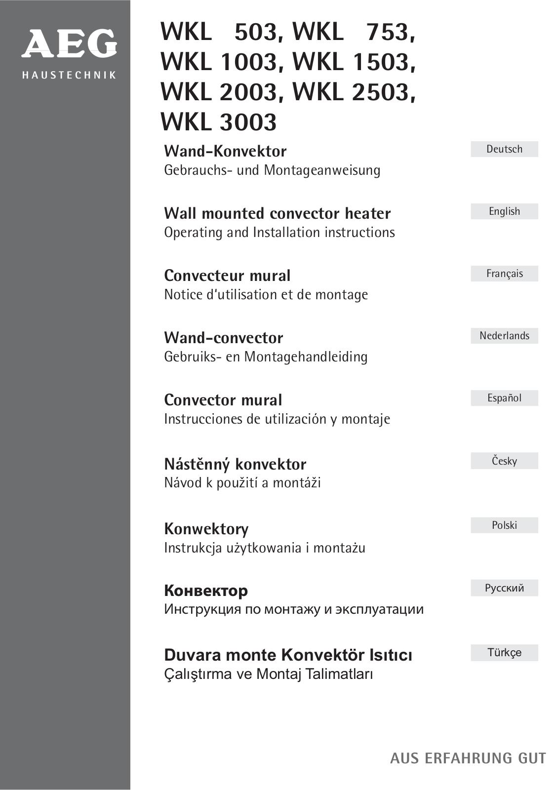 AEG WKL 2003 U, WKL 753 U, WKL 503 U User Manual