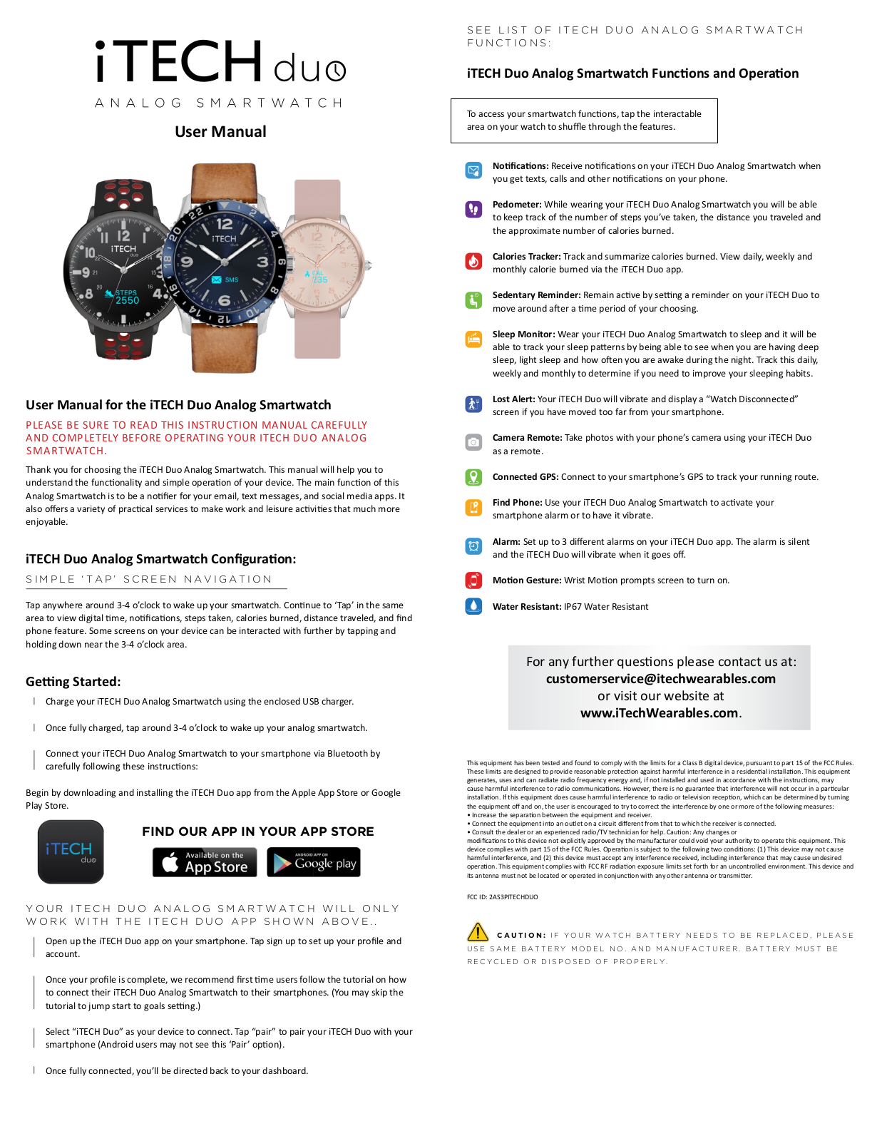 iTech duo Analog Smartwatch User Manual