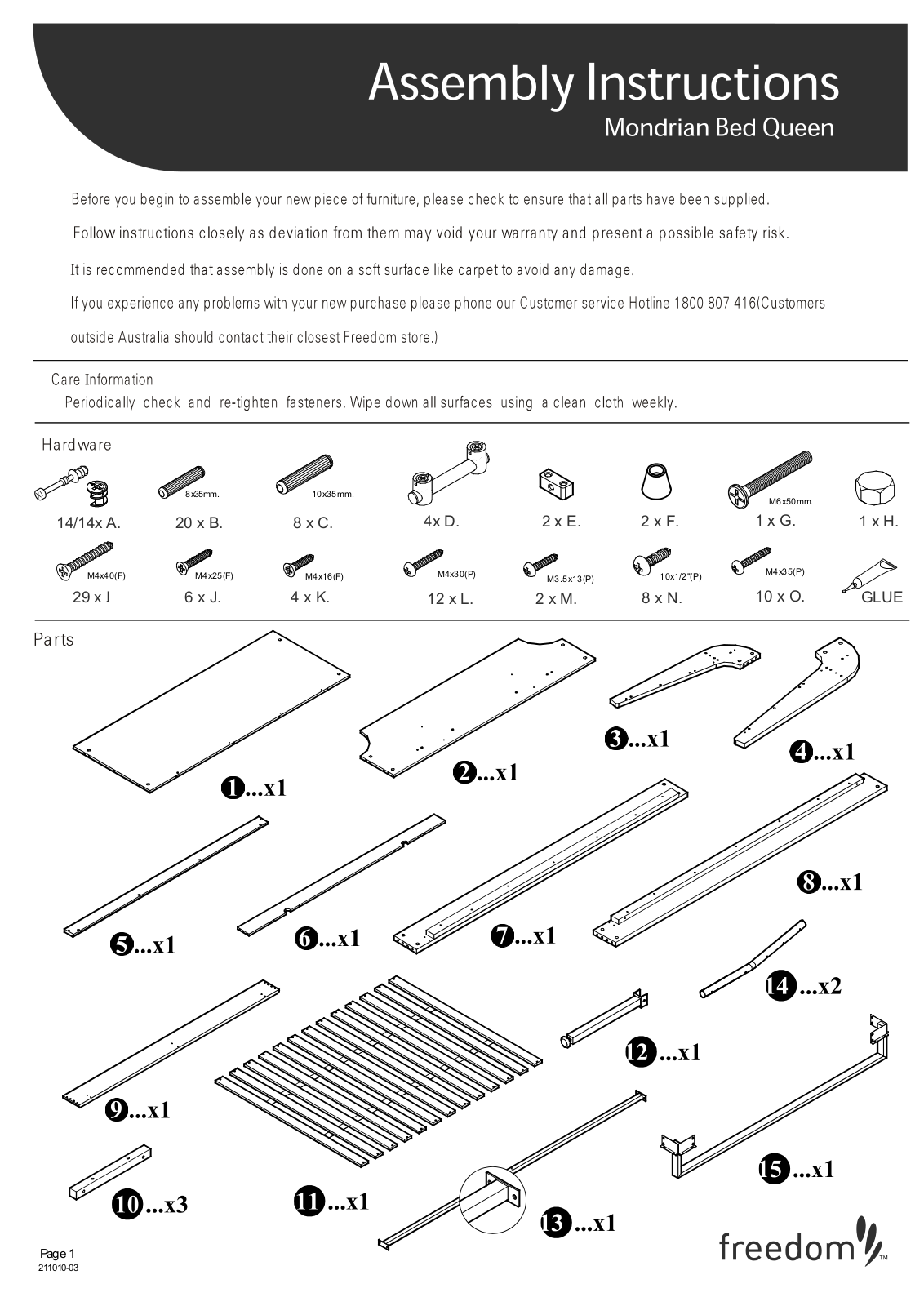 Freedom Mondrian Bed Queen Assembly Instruction