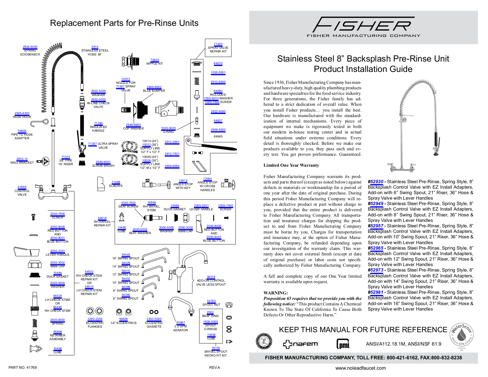 Fisher 74769 Parts Manual