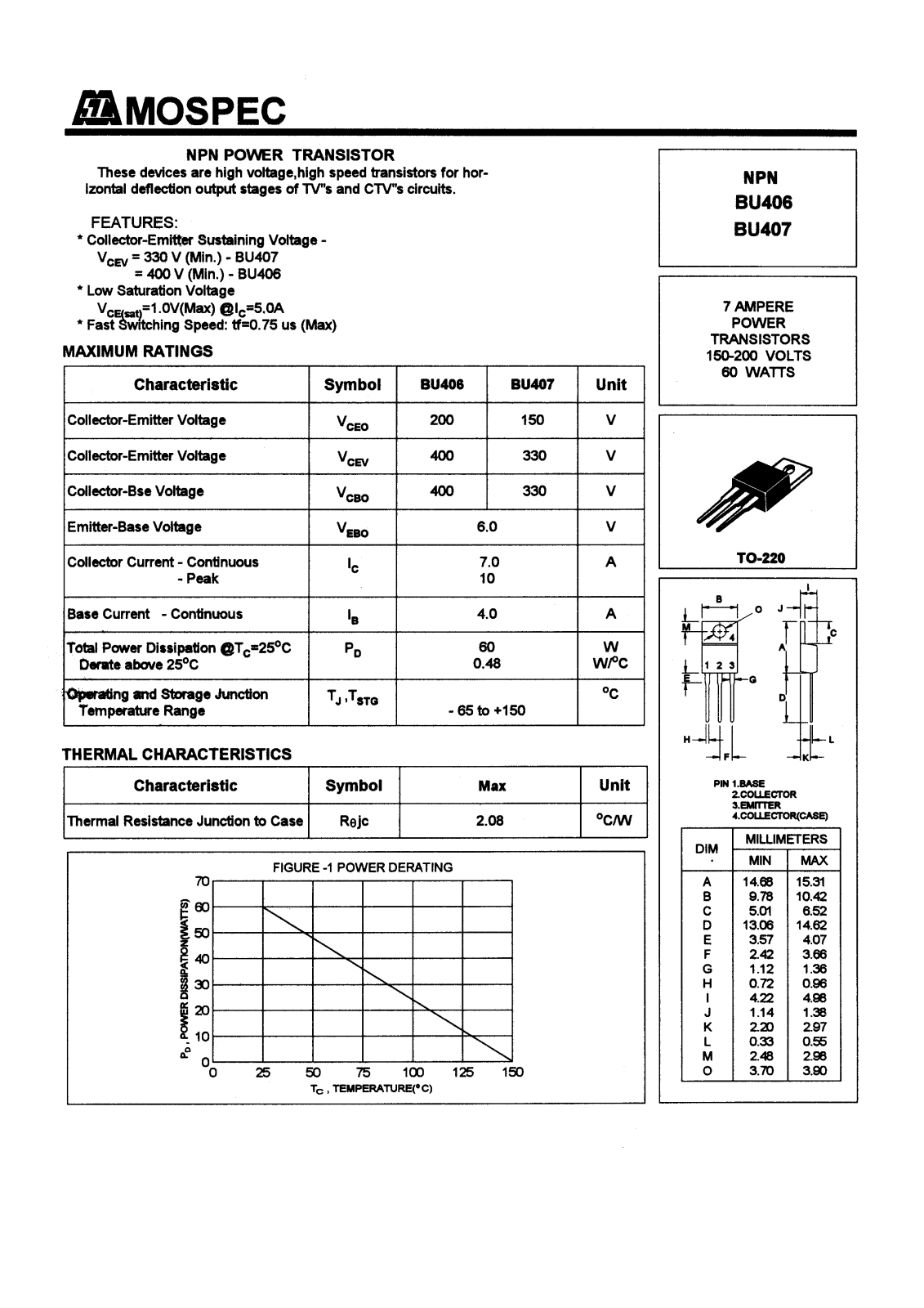 MOSPEC BU406, BU407 Datasheet