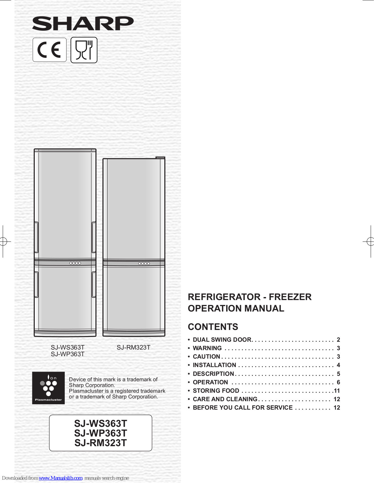 Sharp SJ-WS363T,SJ-WP363T,SJ-RM323T Operation Manual