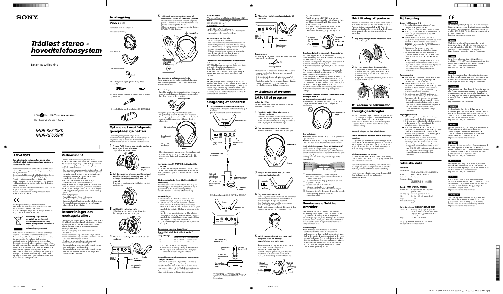 Sony MDR-RF840RK User Manual