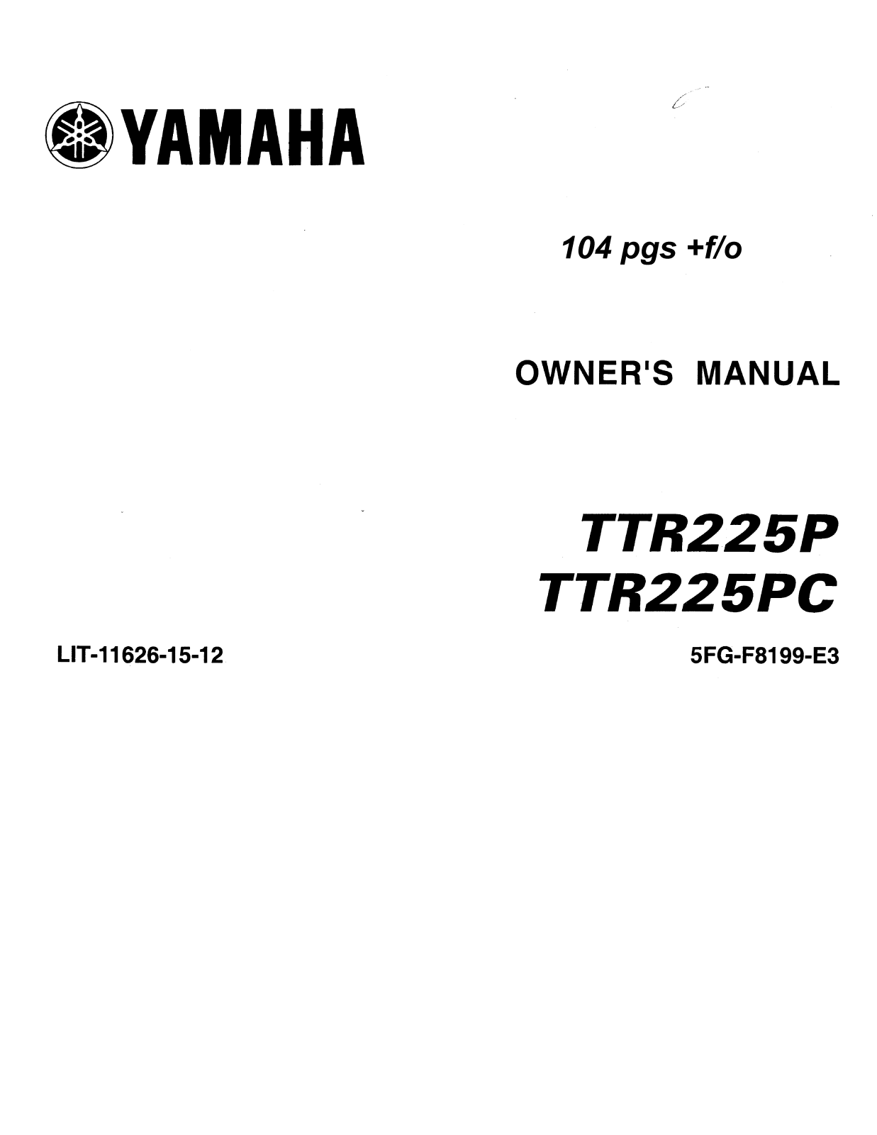 Yamaha TTR225P, TTR225PC User Manual