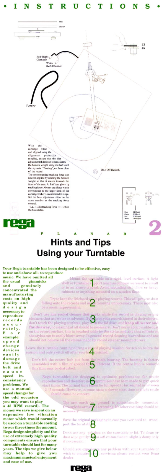 Rega Research Planar 2 Owners manual