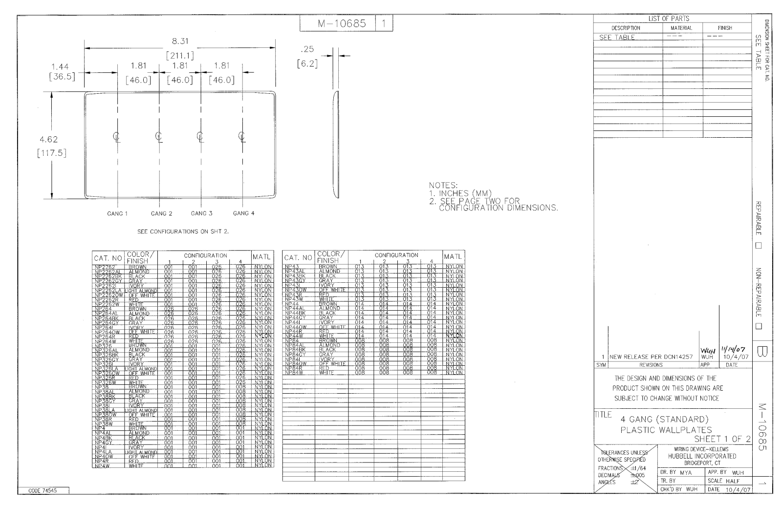 Hubbell NP2262 Reference Drawing