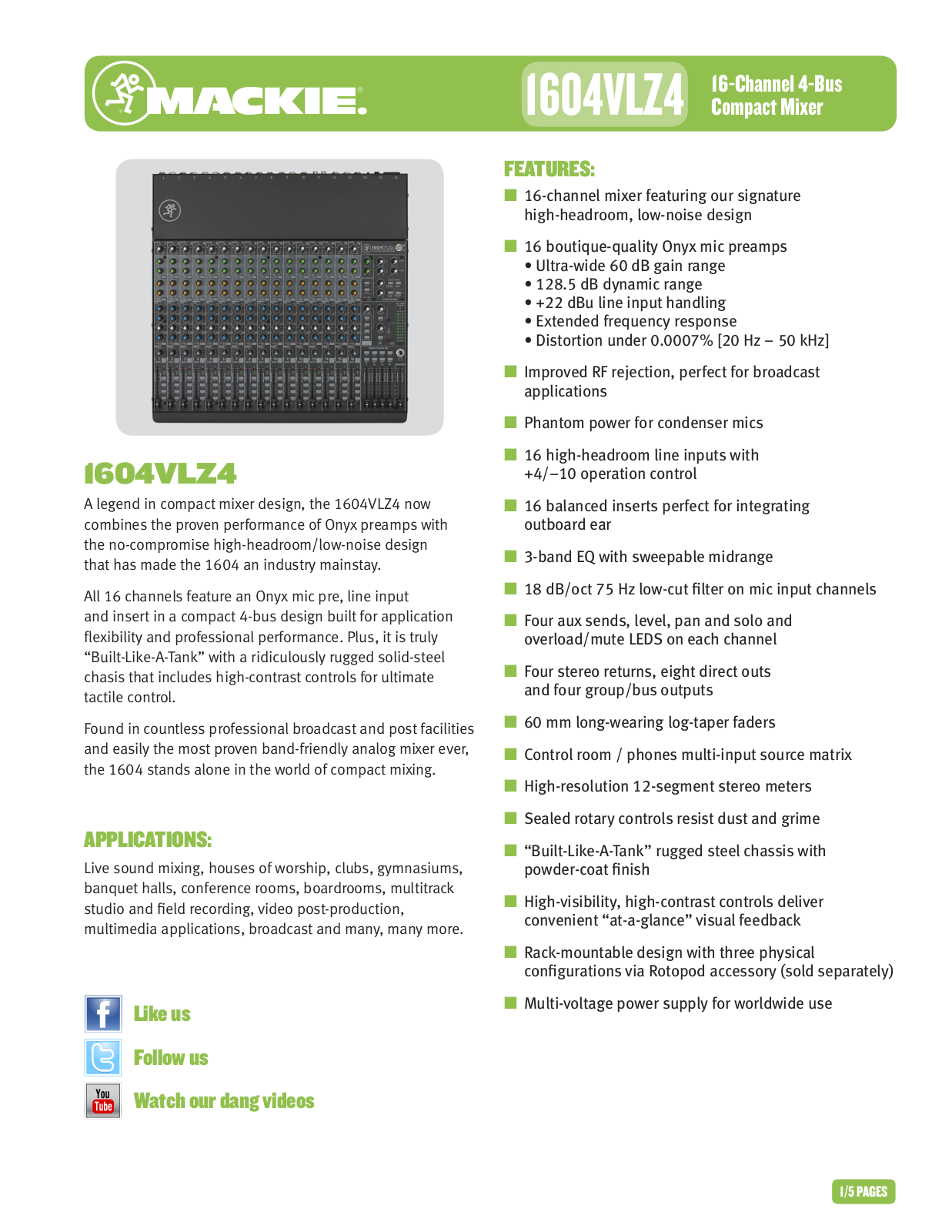 Mackie 1604VLZ4 Specifications