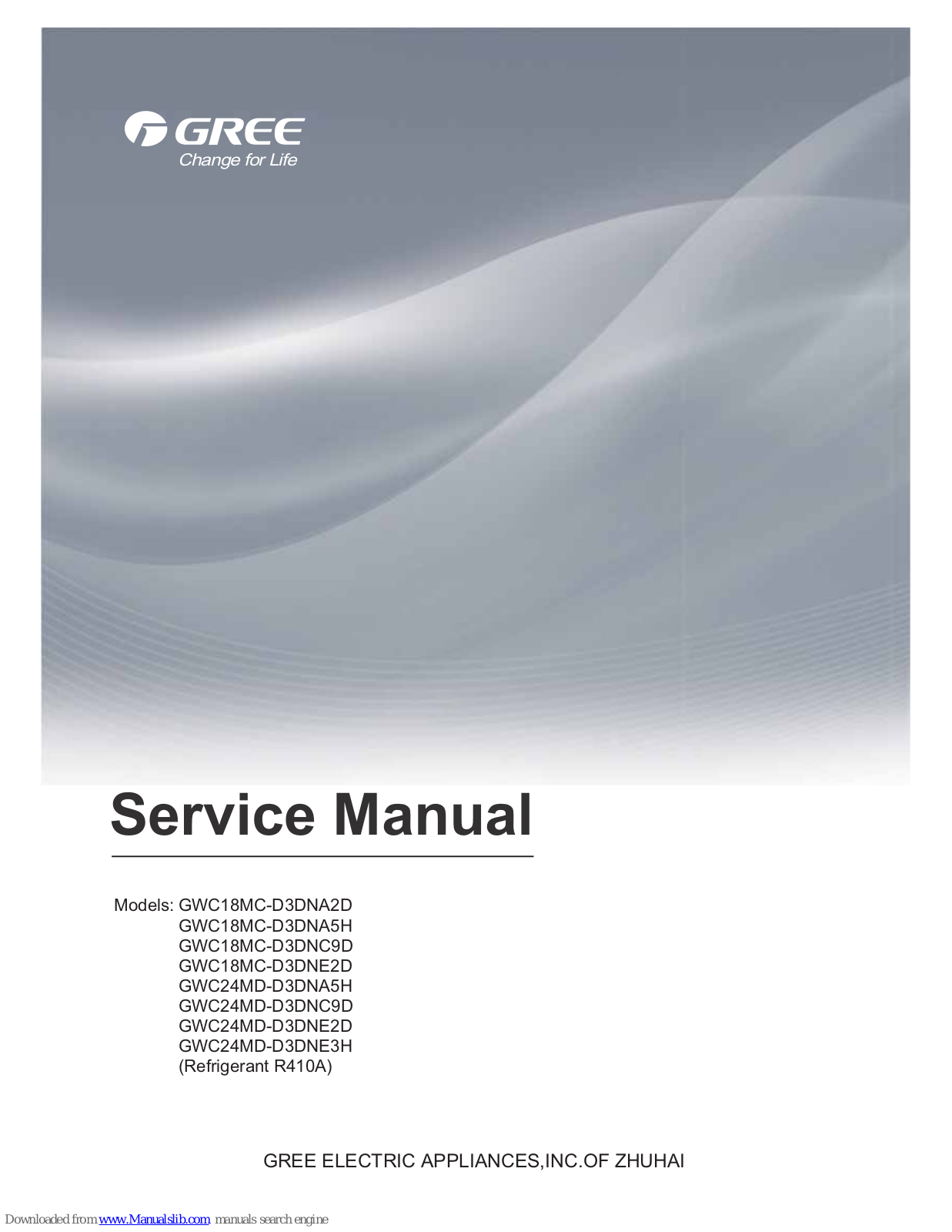 Gree GWC24MD-D3DNC9D/I, GWC18MC-D3DNA5H/I, GWC124MD-D3DNE3H/I, GWC24MD-D3DNE2D/I, GWC18MC-D3DNC9D/I Service Manual