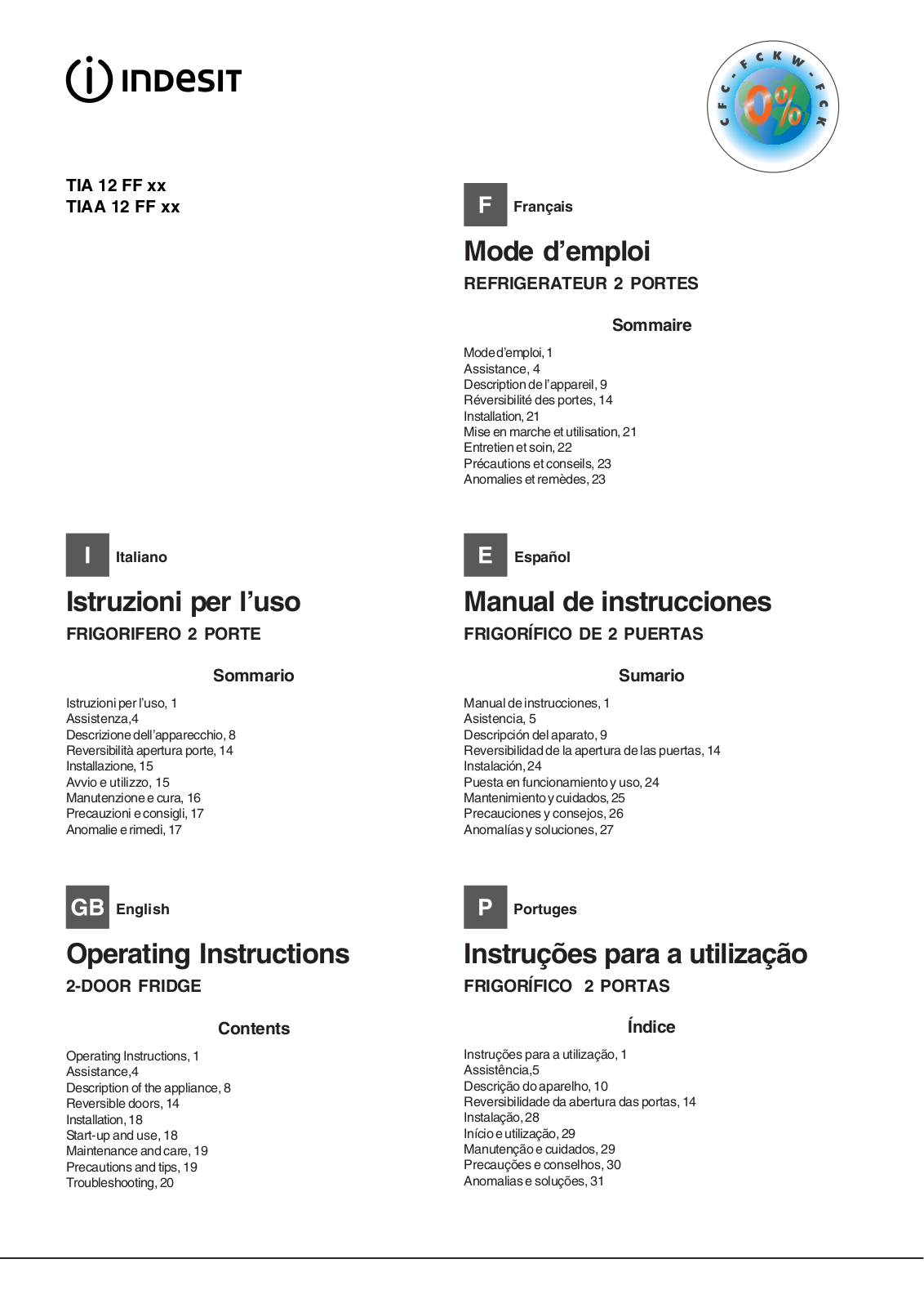 Indesit TIAA-12-FF User Manual