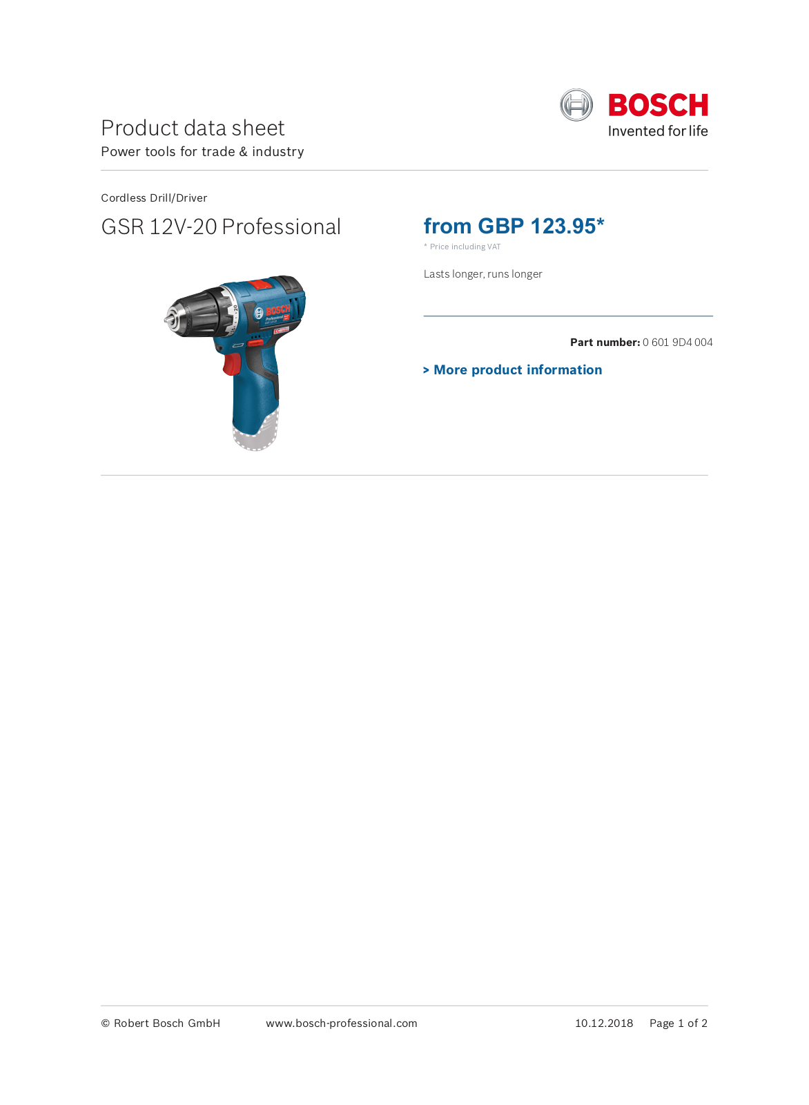 Bosch GSR 12V-20 User Manual