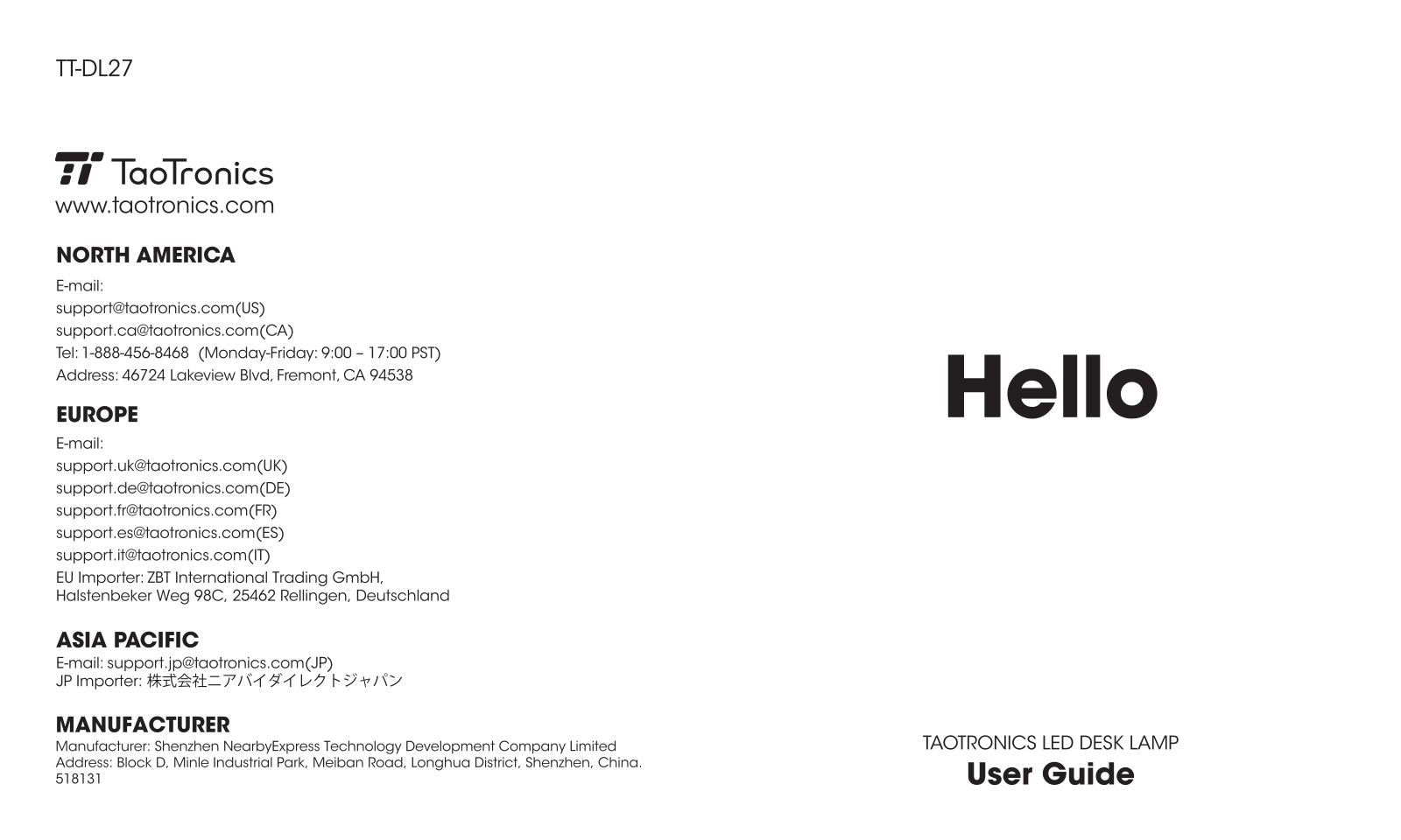 Taotronics TT-DL27 User Manual