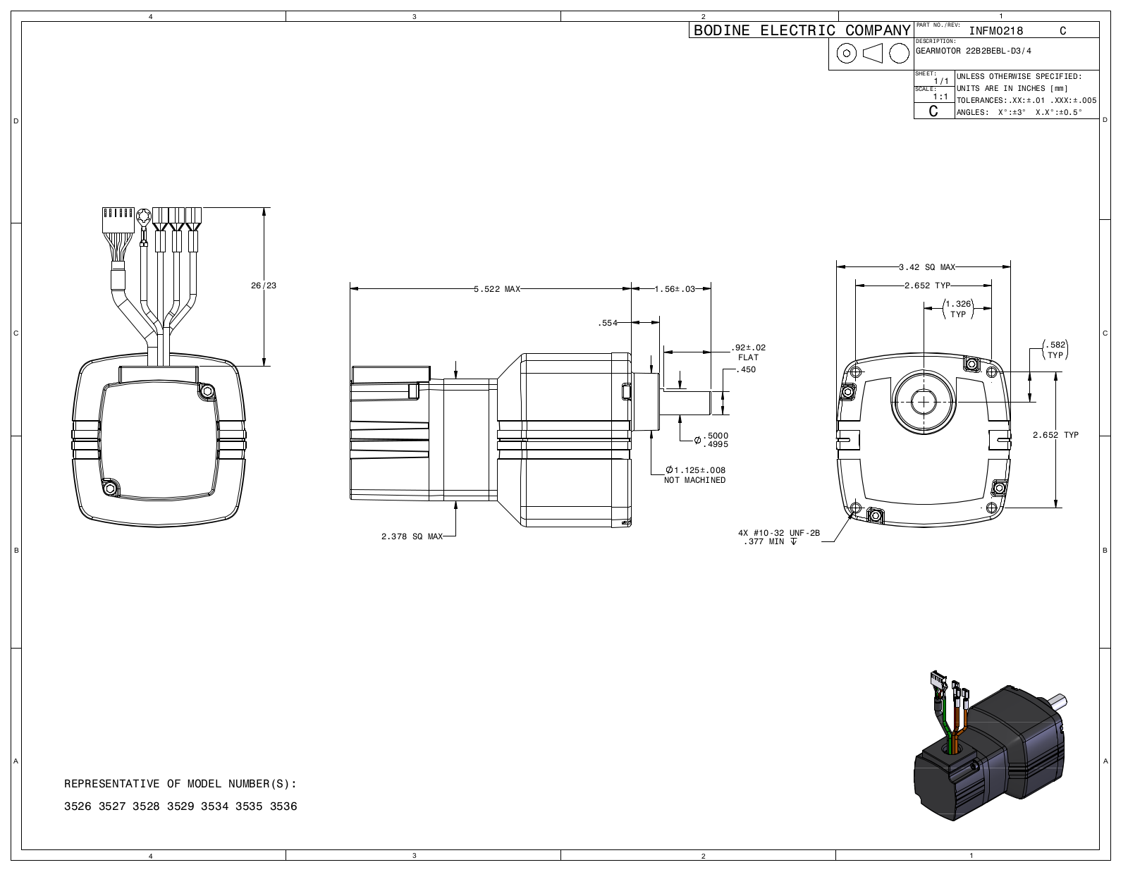 Bodine 3526, 3527, 3528, 3529, 3534 Reference Drawing