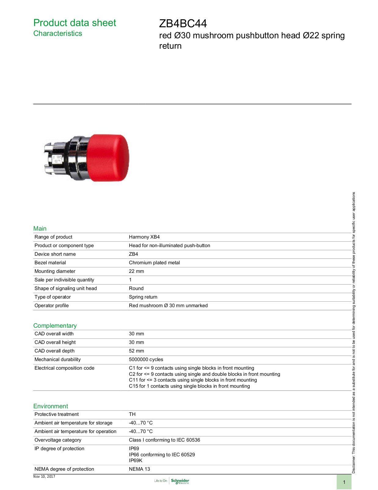 Square D ZB4BC44 Data Sheet