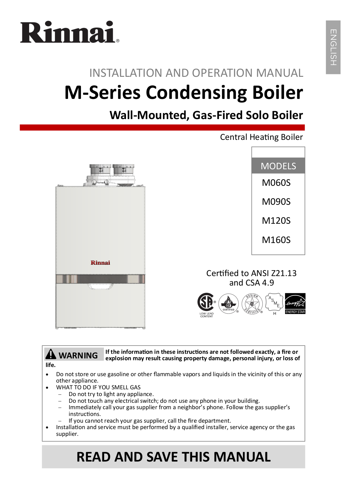 Rinnai M120S, M090S, M160S, M060S Installation Manual