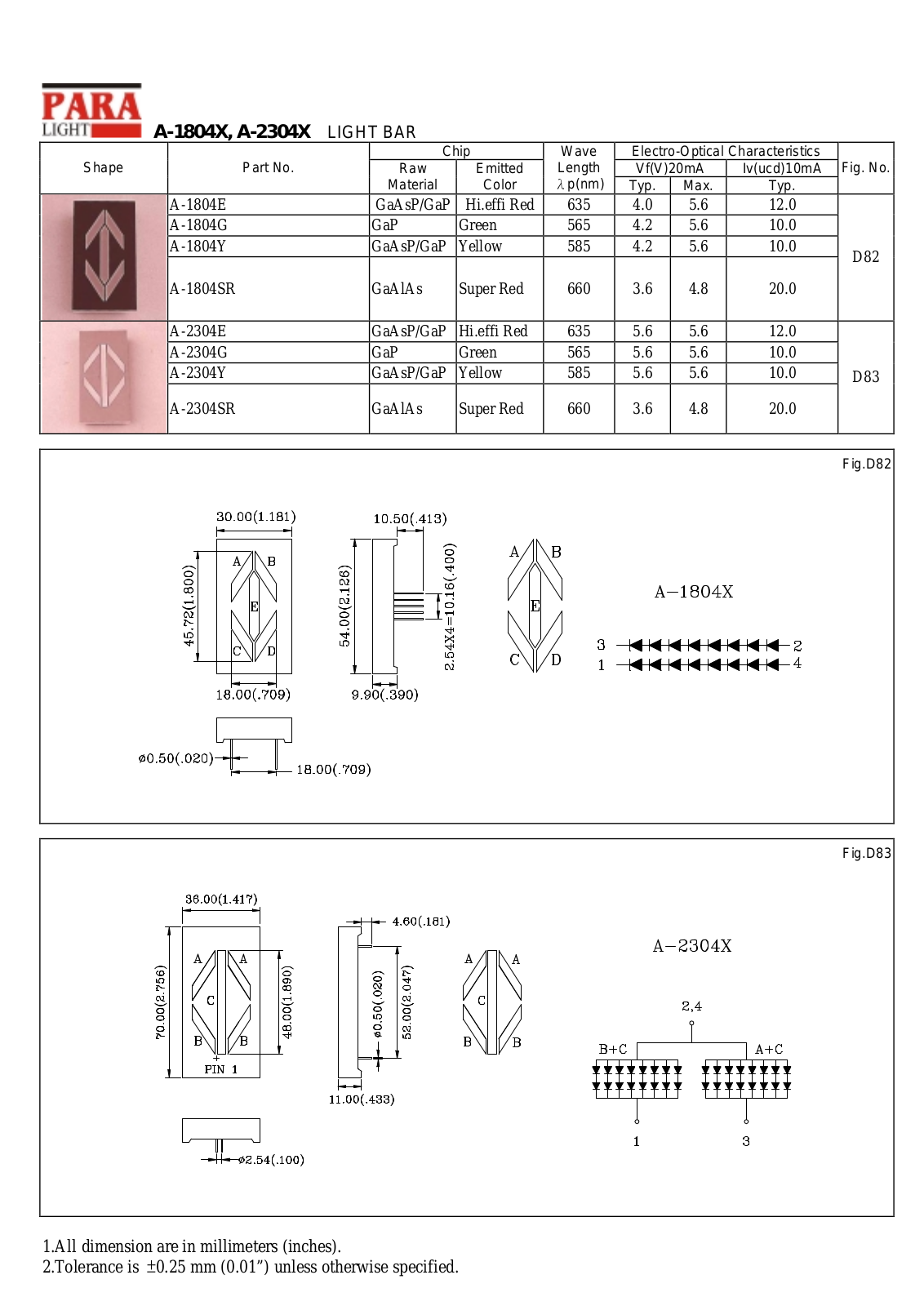 PARA A-2304Y, A-2304SR, A-2304G, A-2304E, A-1804Y Datasheet