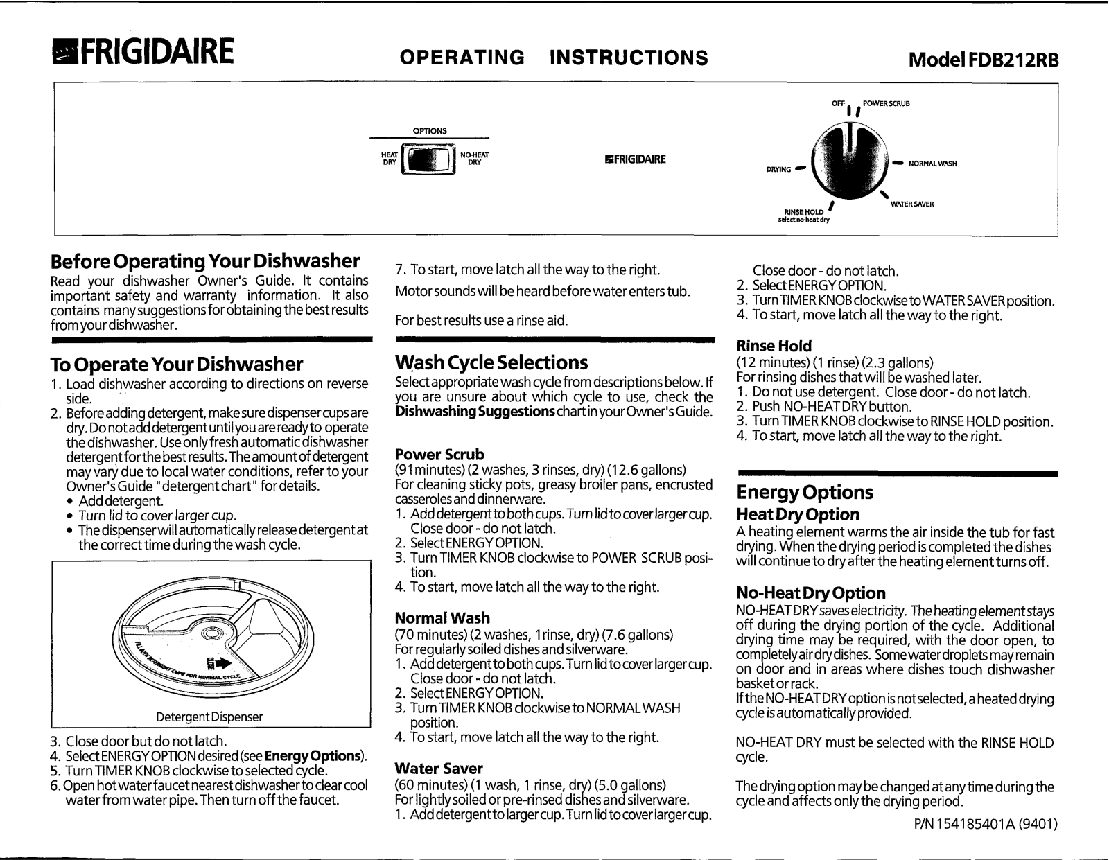 Frigidaire FDB212RB Owner's Guide