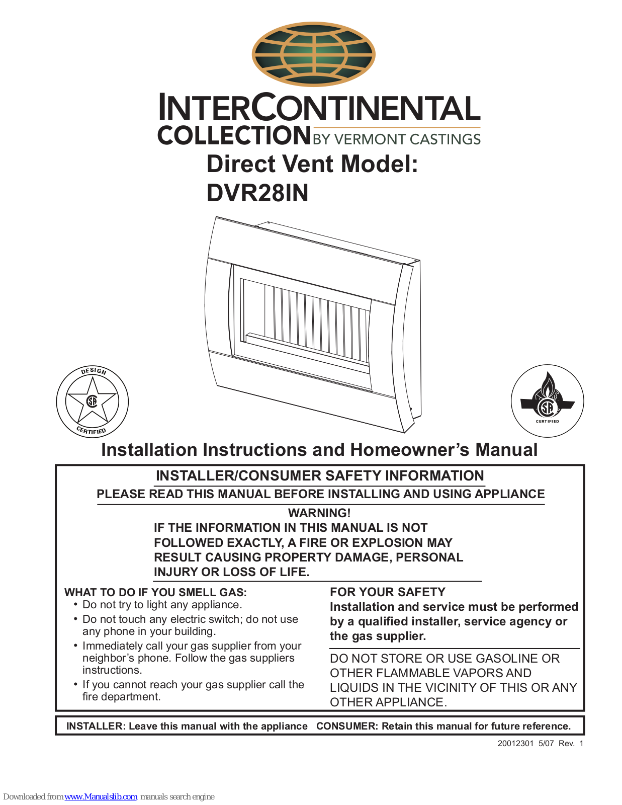 Vermont Castings DVR28IN Installation Instructions And Homeowner's Manual