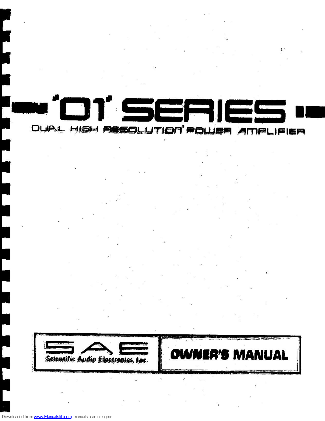 SAE 01 Series Owner's Manual