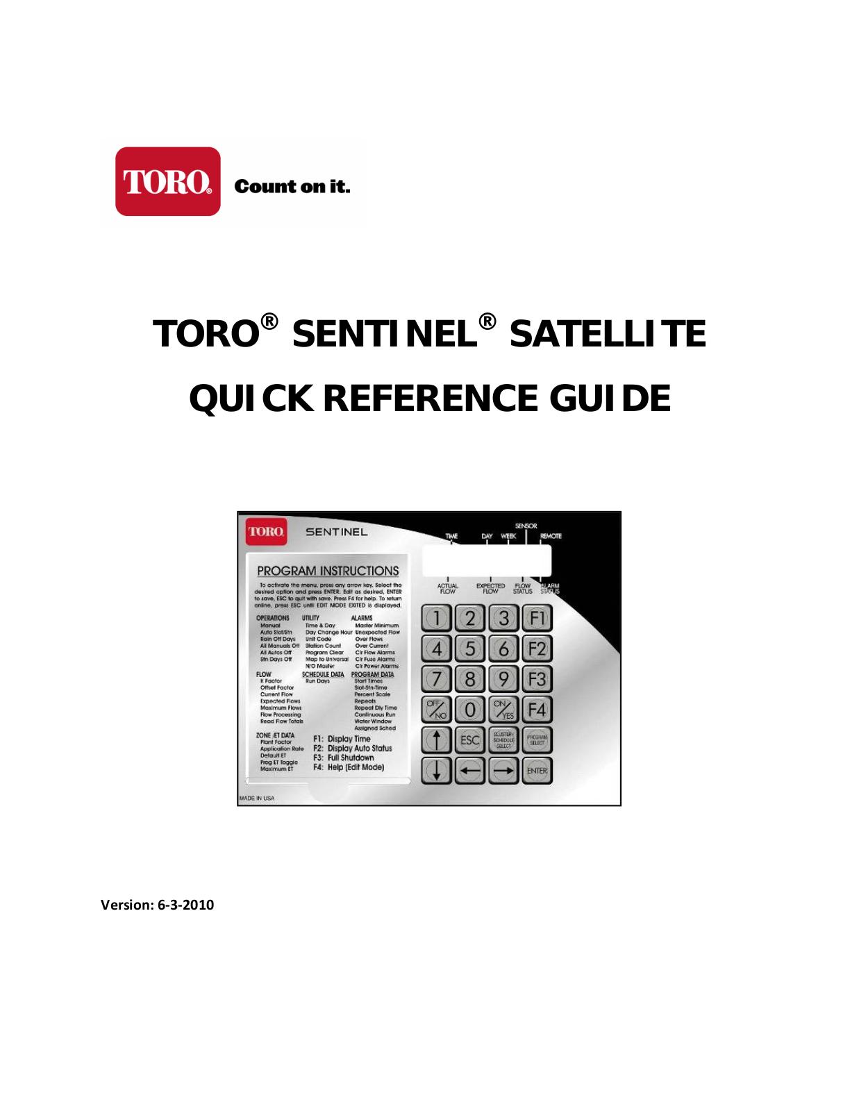 Toro Sentinel Satellite User Manual