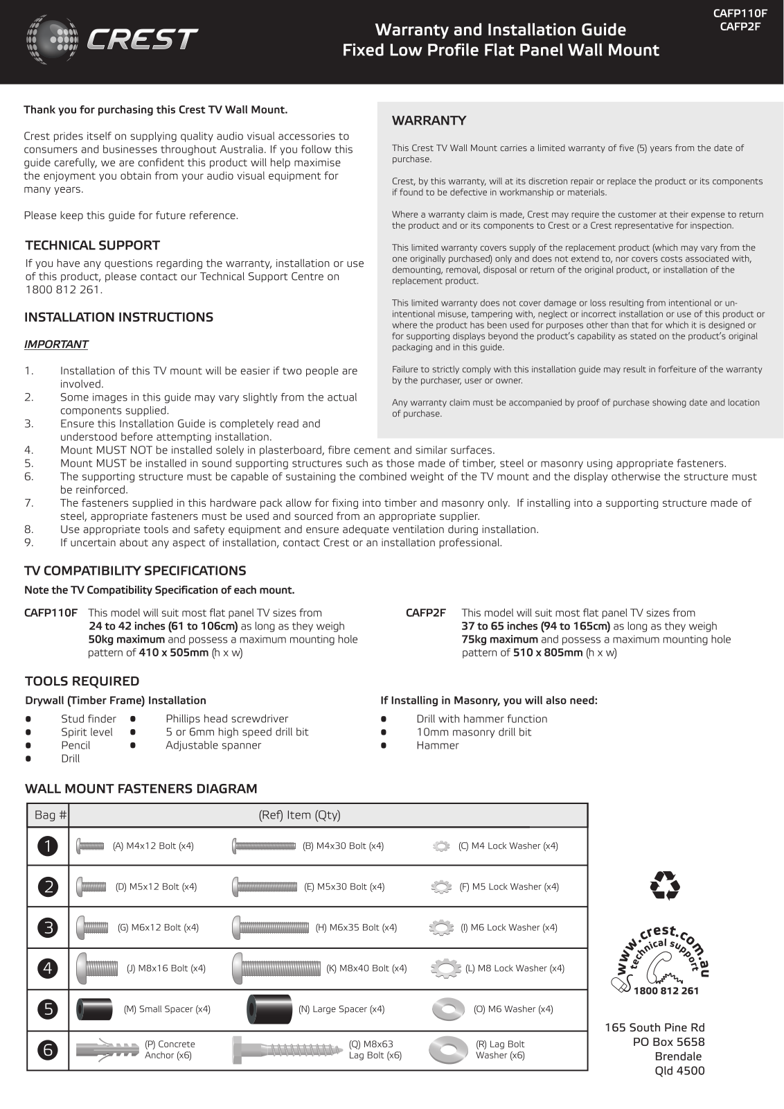 Crest CAFP2F User Manual