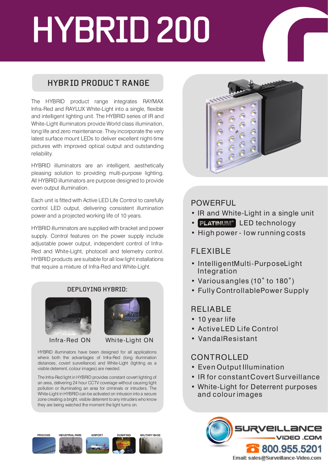 Raytec HY200-10, HY200-120, HY200-30, HY200-50, HY300-10 Specsheet