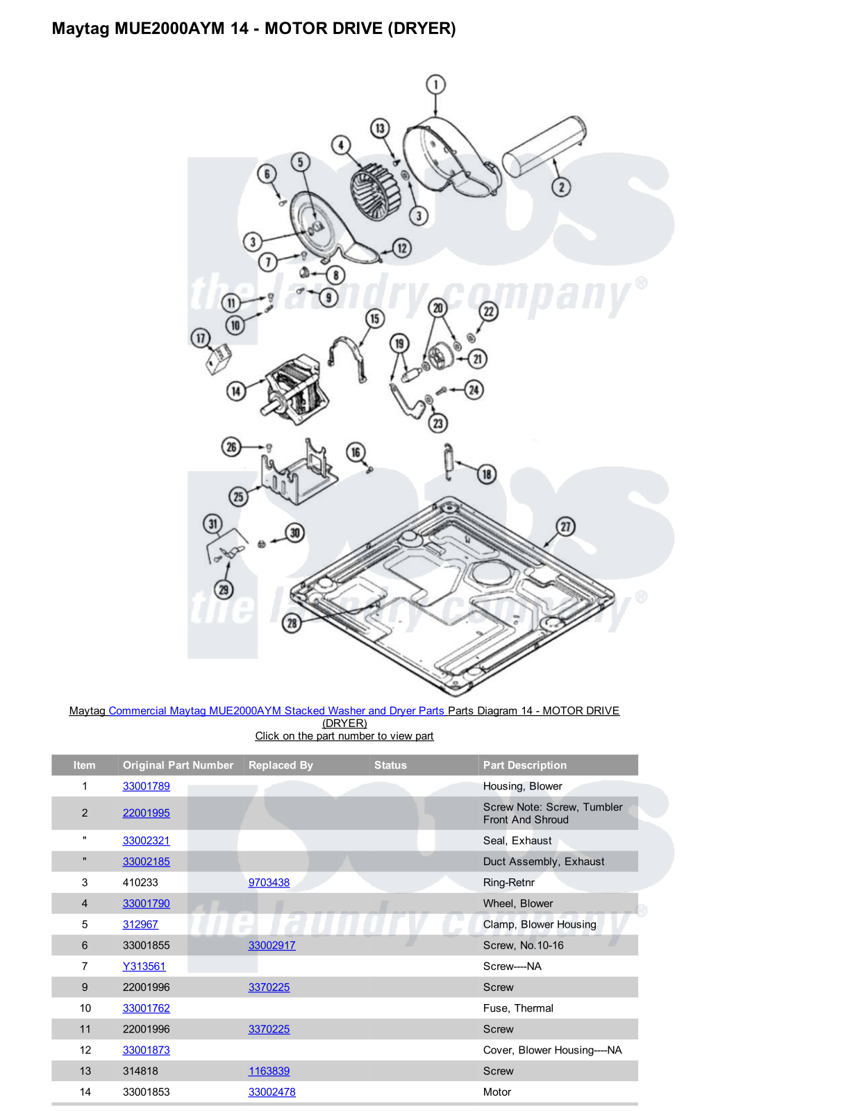 Maytag MUE2000AYM Stacked and Parts Diagram