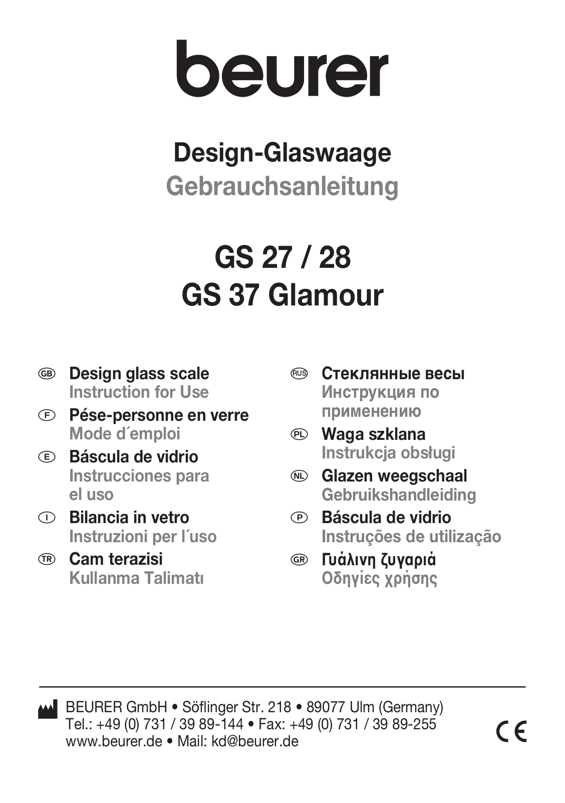 BEURER GS 27, GS28, GS 37 User Manual