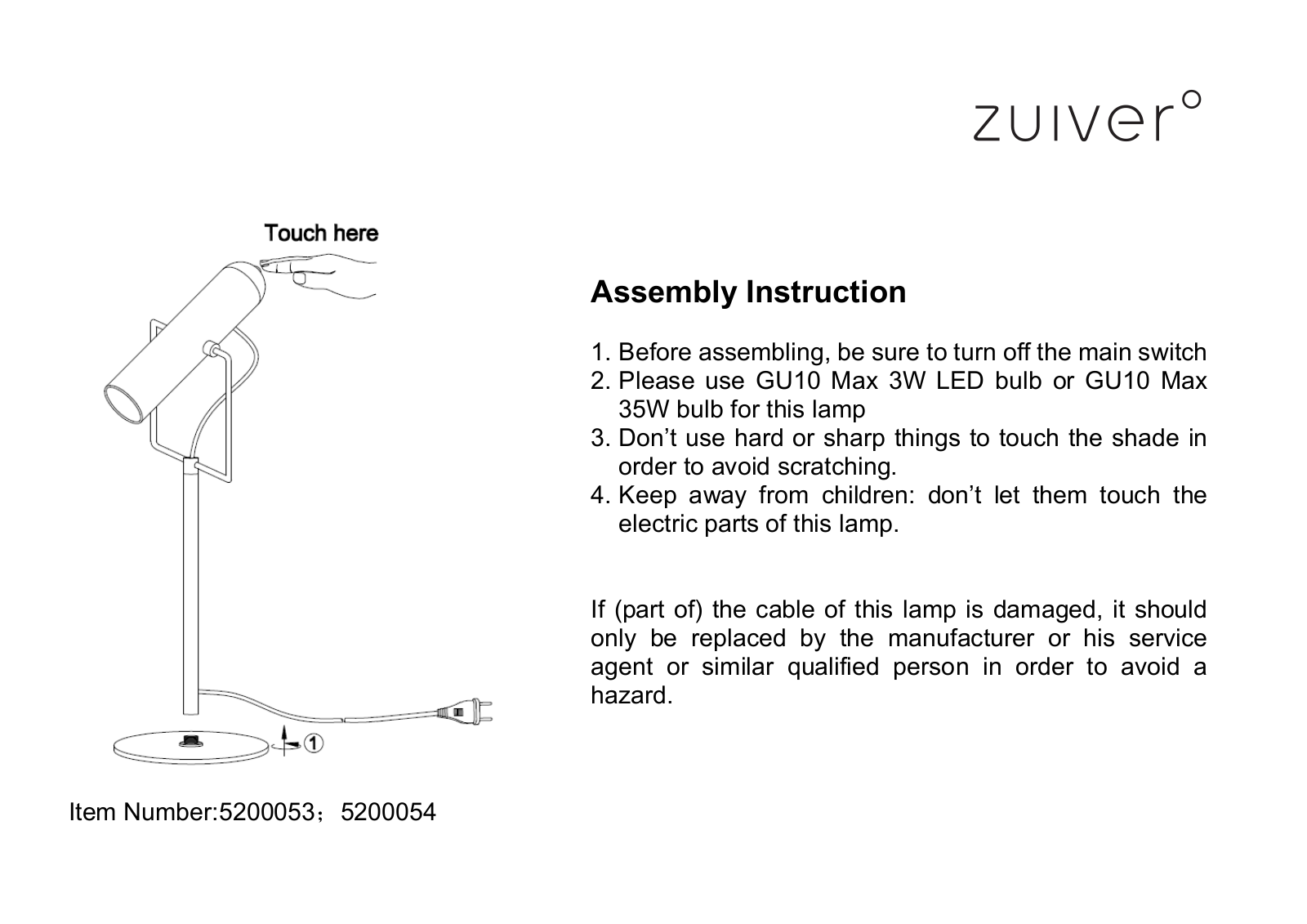 Zuiver ZIVE1293 Installation & Assembly - ManualMachine.com
