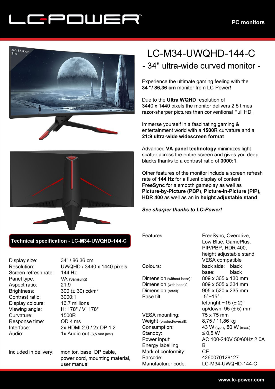 LC-Power LC-M34-UWQHD-144-C User Manual