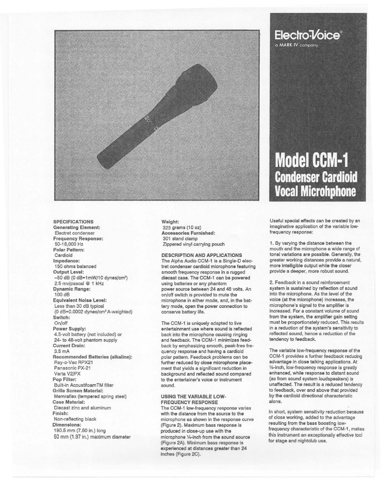 Electro-voice CCM-1 DATASHEET