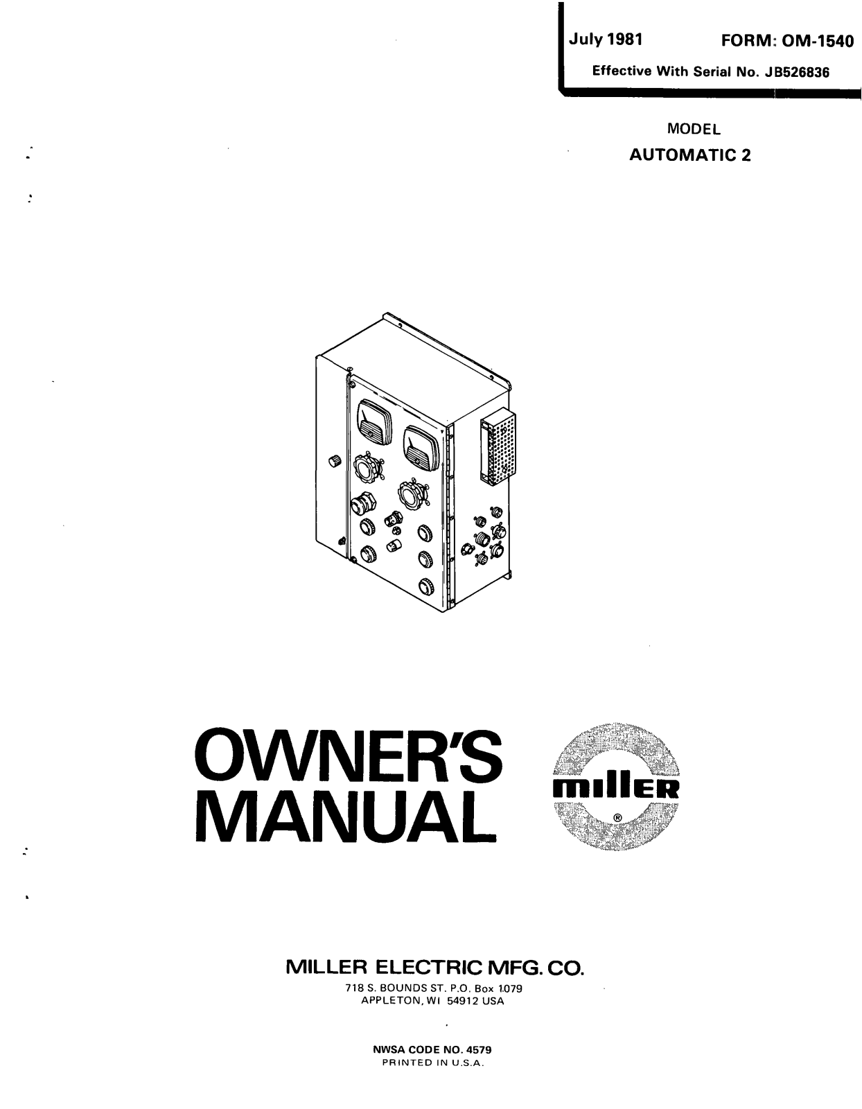 Miller AUTOMATIC 2 Owners manual - ManualMachine.com