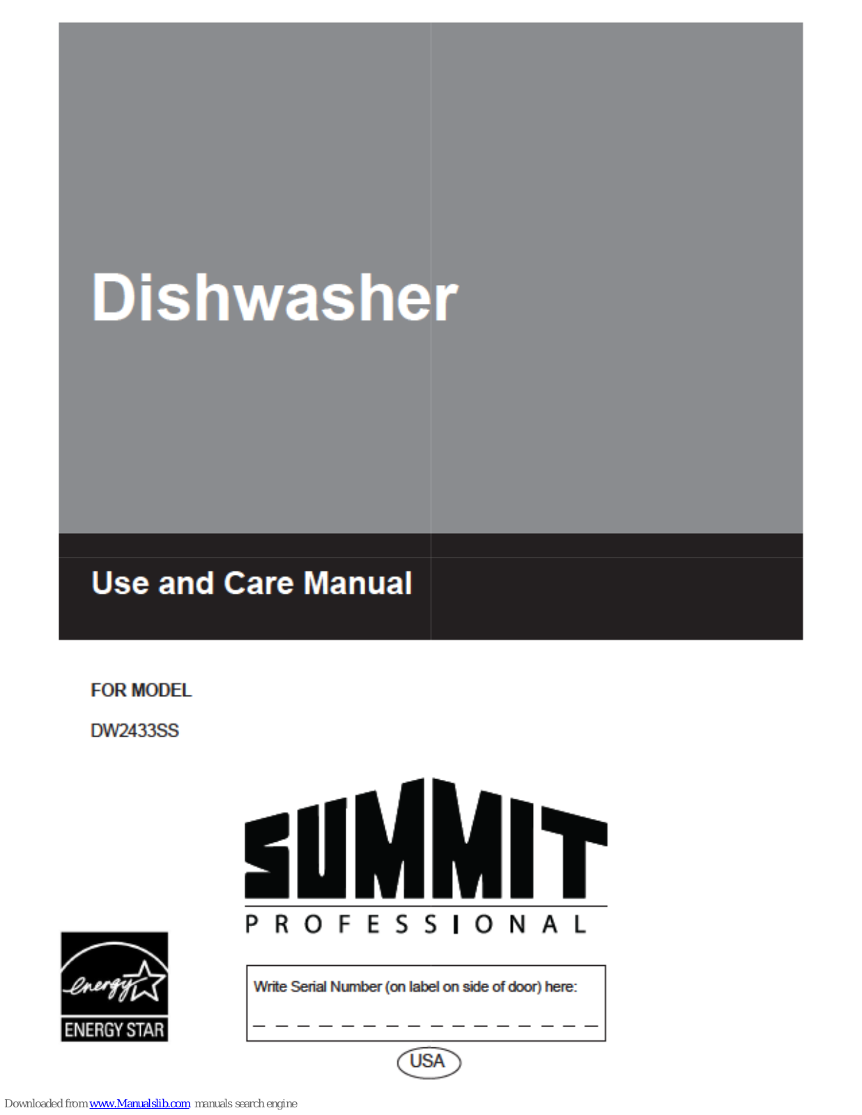 Summit DW2433SS Use And Care Manual