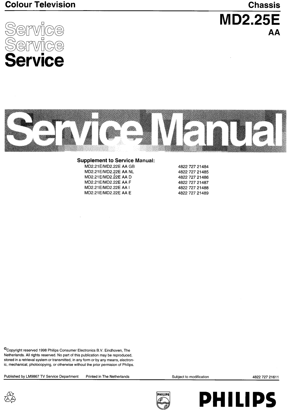 Philips MD2.25, MD2.25E Service Manual