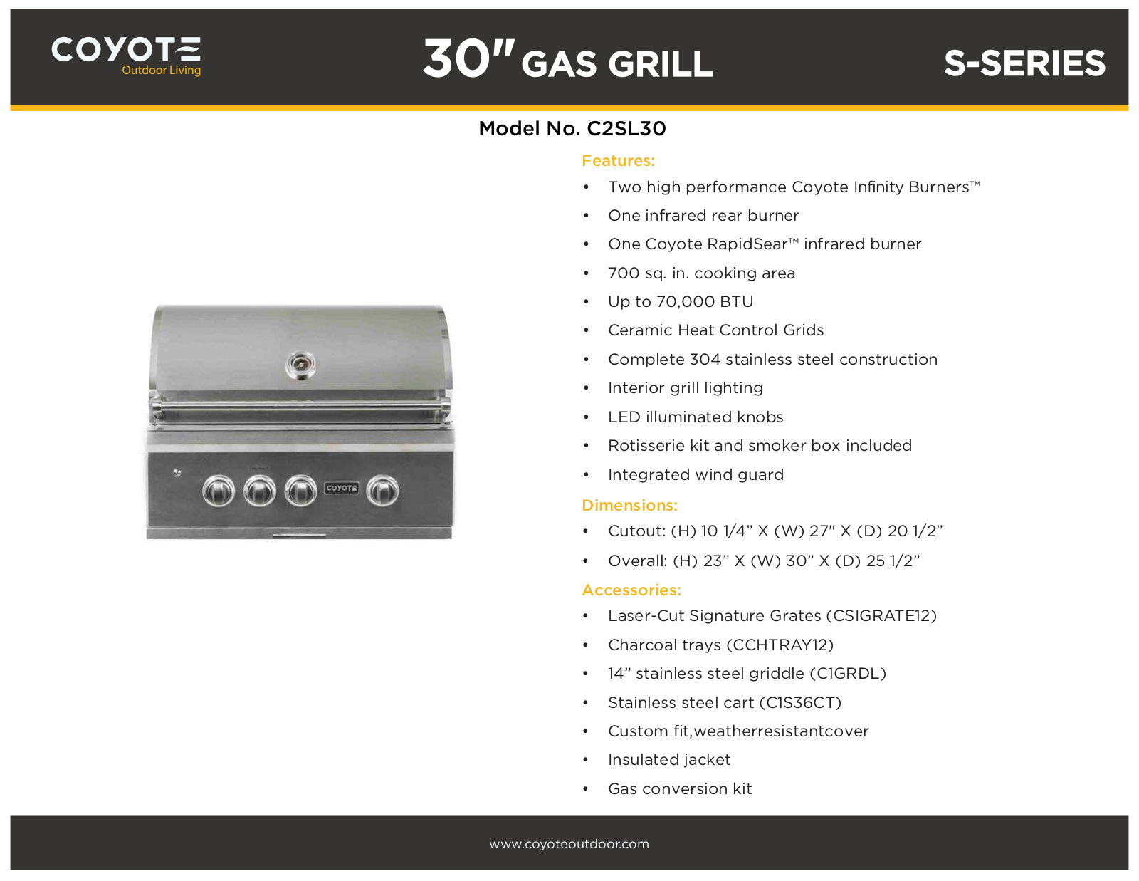 Coyote C2SL30, C2SL30 / CDA2431 / CCVR30-BI Specifications Sheet