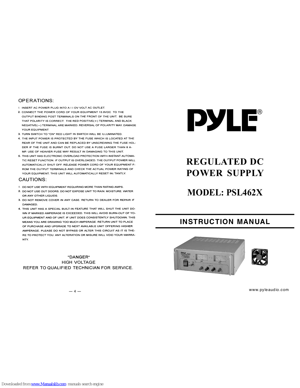 Pyle PSL462X Instruction Manual - ManualMachine.com