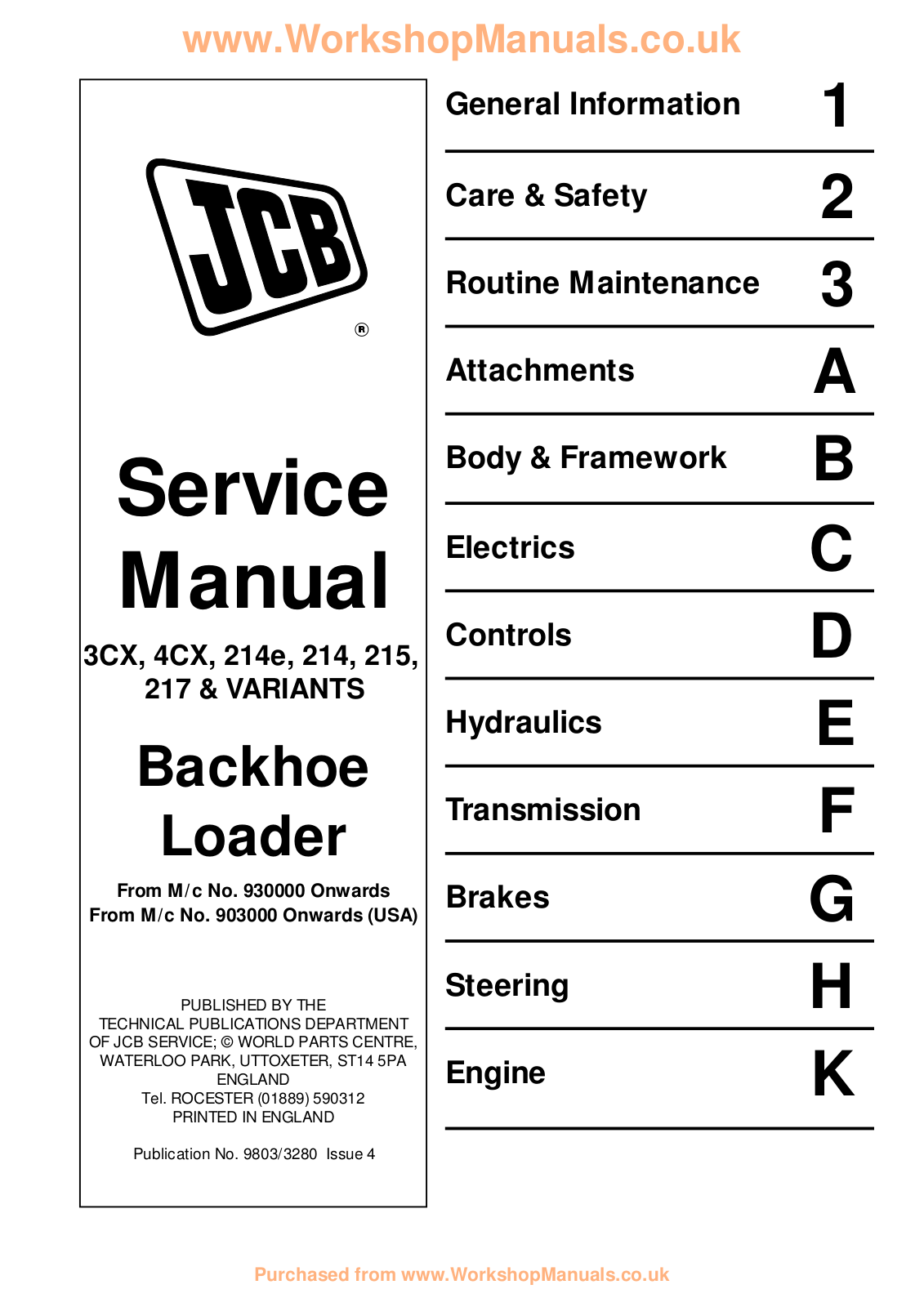 JCB 3CX, 4CX, 214, 214e, 215 Service Manual