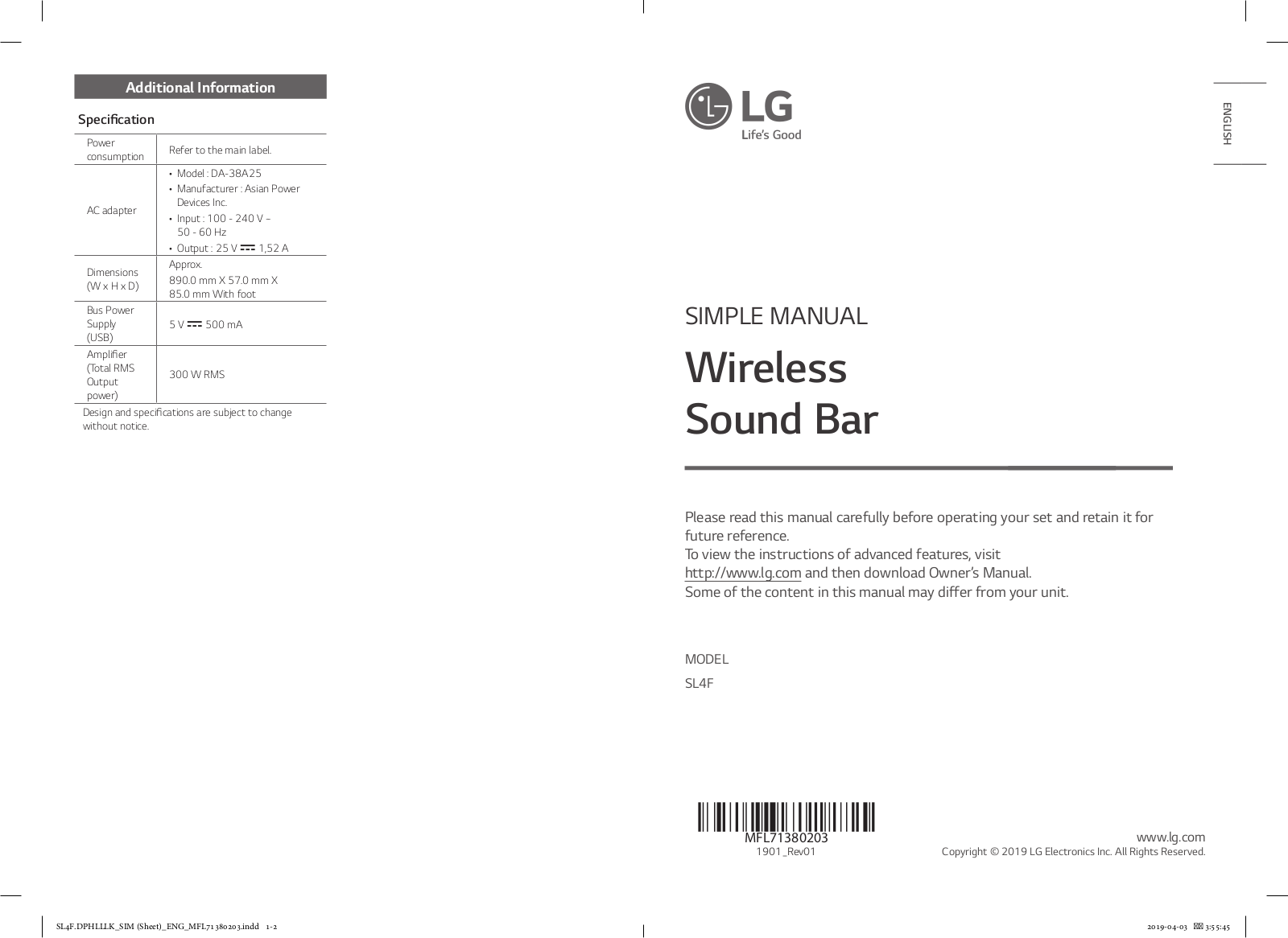 LG SL4F User Guide