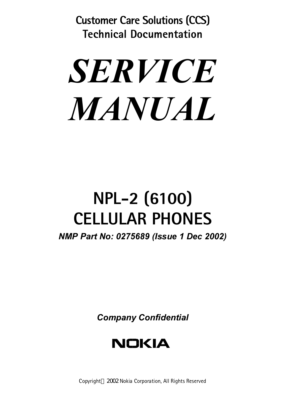 Nokia 6100 Service Manual 00 npl 2 foreword