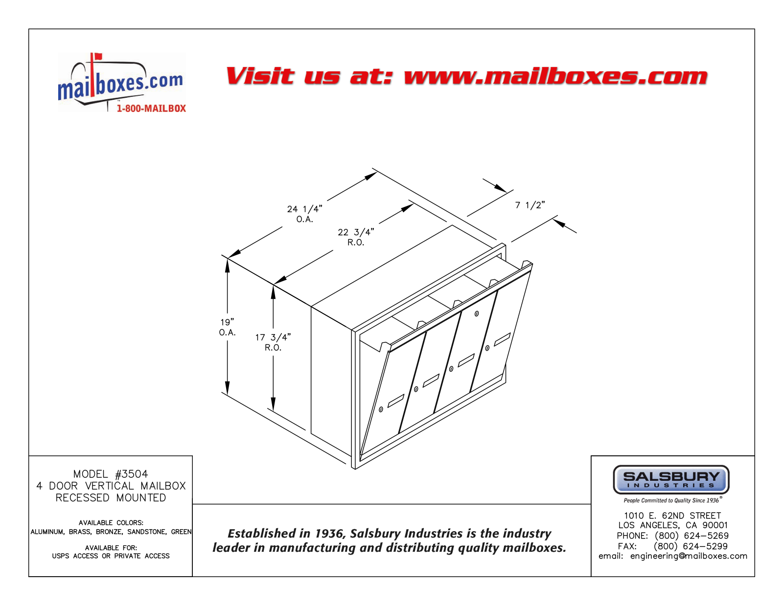 Salsbury Industries 3504ARU, 3504BRU, 3504GRU, 3504SRU, 3504ZRU User Manual