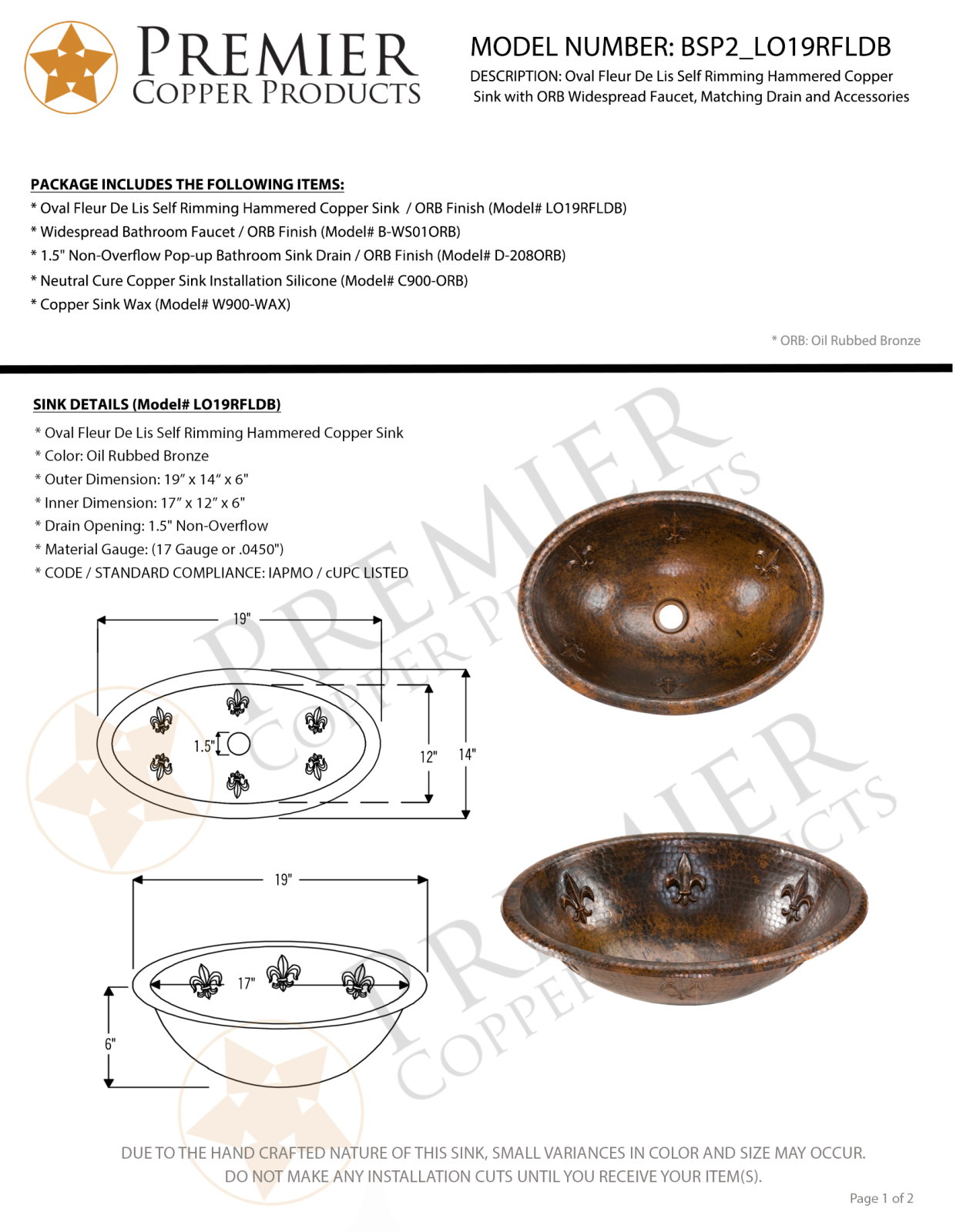 Premier Copper Products IER1456 Specifications - ManualMachine.com