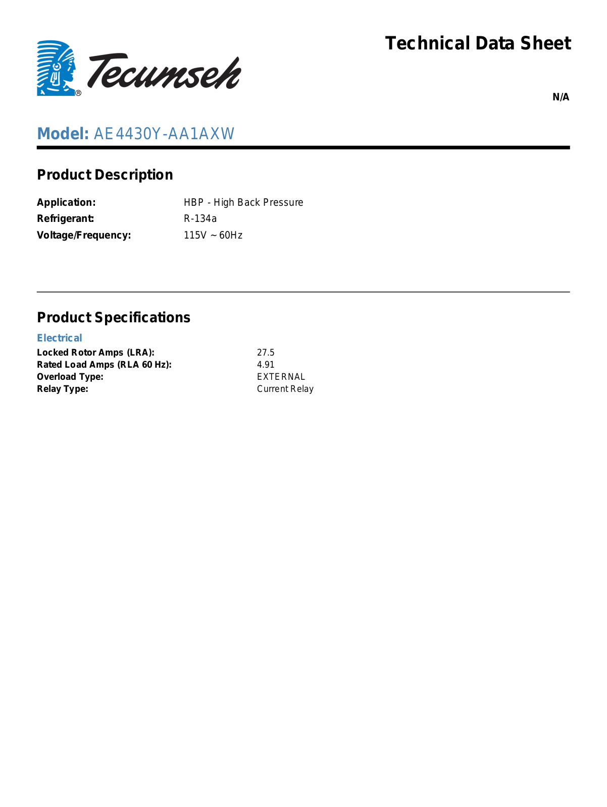 Tecumseh AE4430Y-AA1AXW User Manual