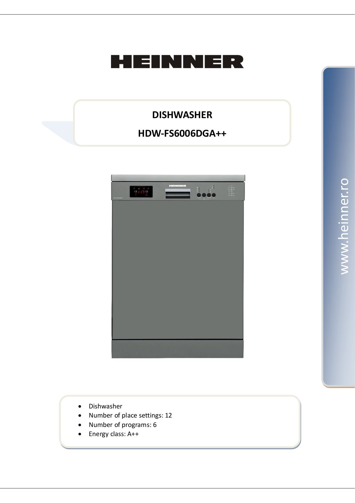 Heinner HDW-FS6006DGA++ User guide - ManualMachine.com