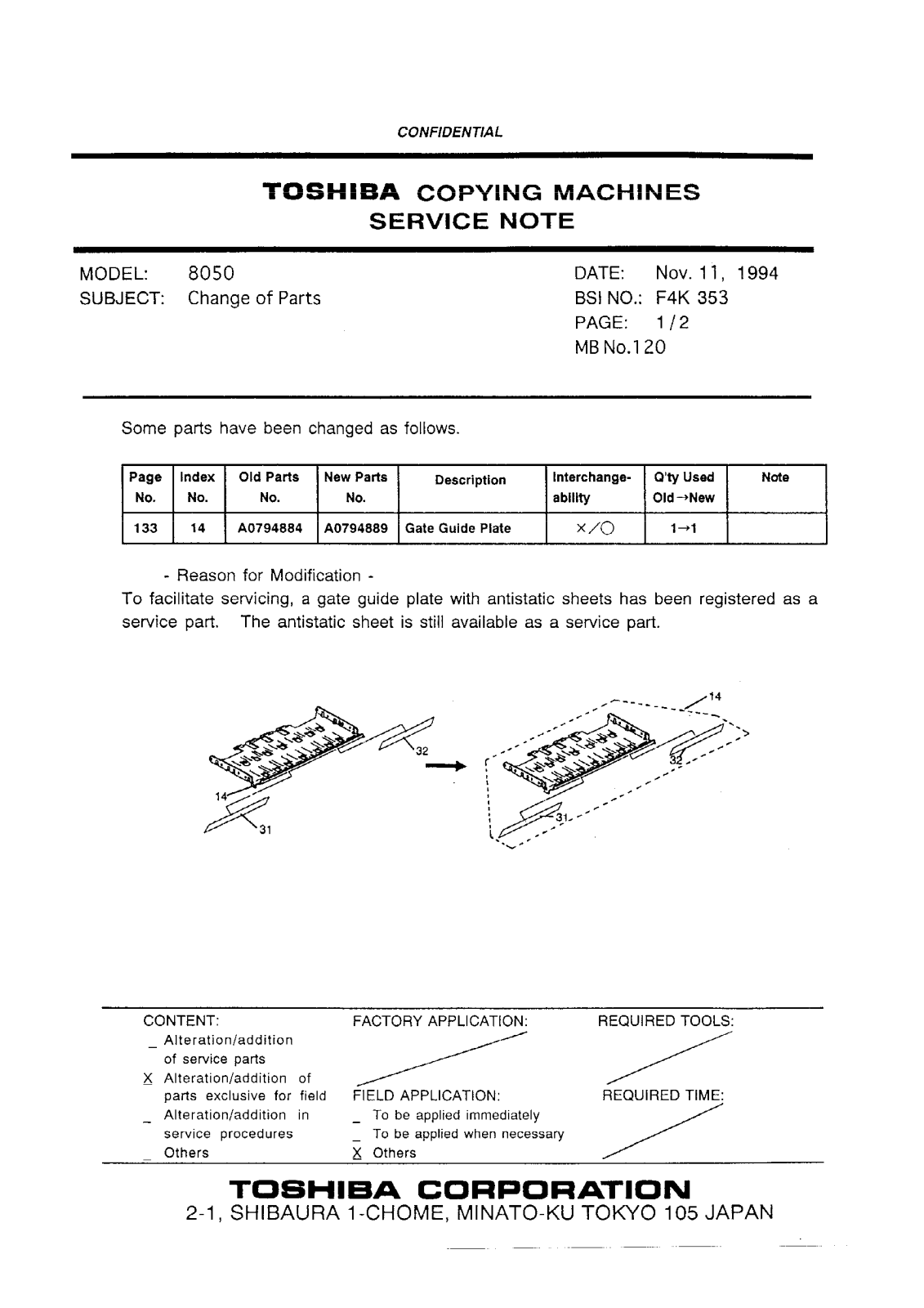 Toshiba f4k353 Service Note