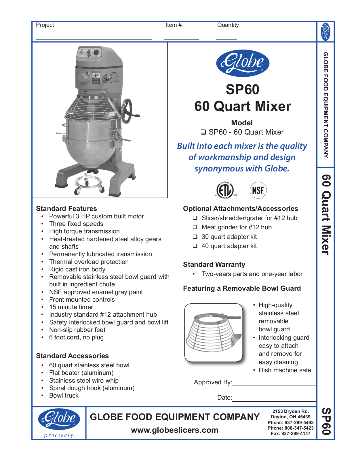 Globe Food Equipment SP60 General Manual