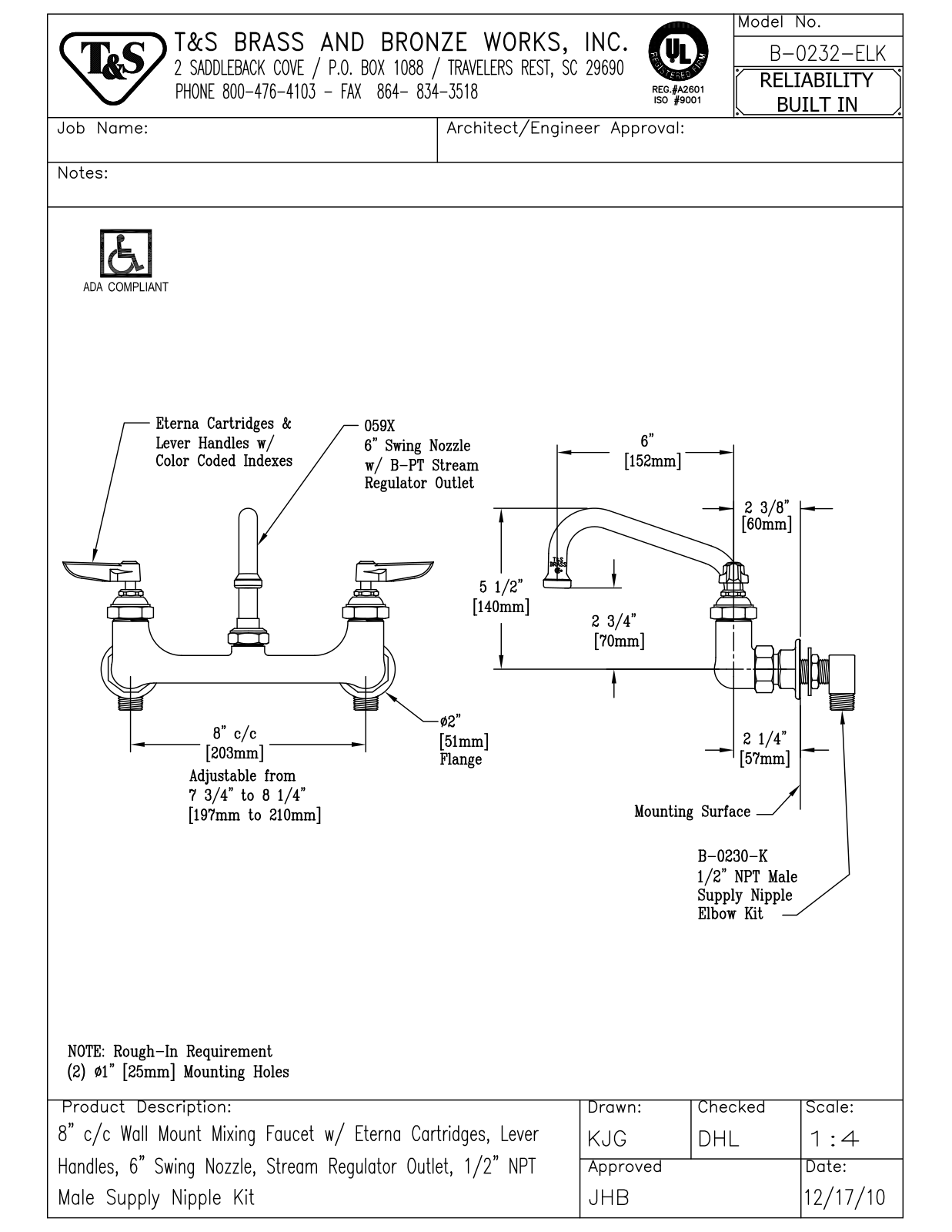 T&S Brass BB-0232-ELK User Manual