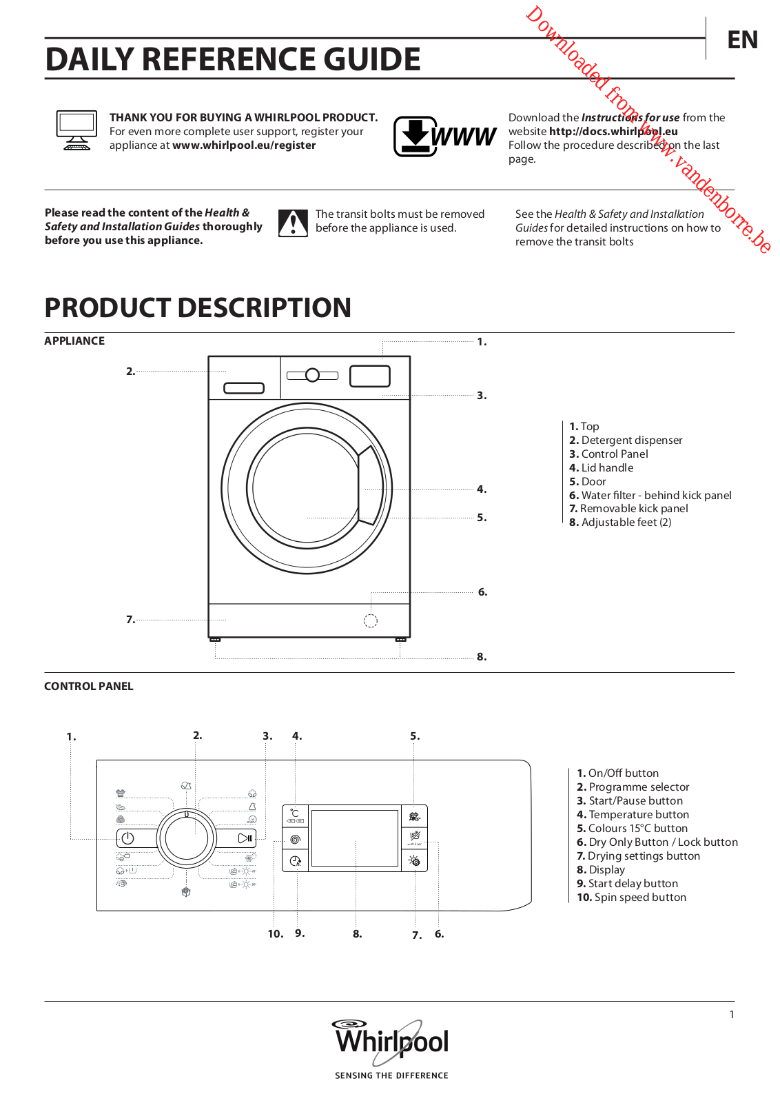 WHIRLPOOL WWDC 9716 User Manual