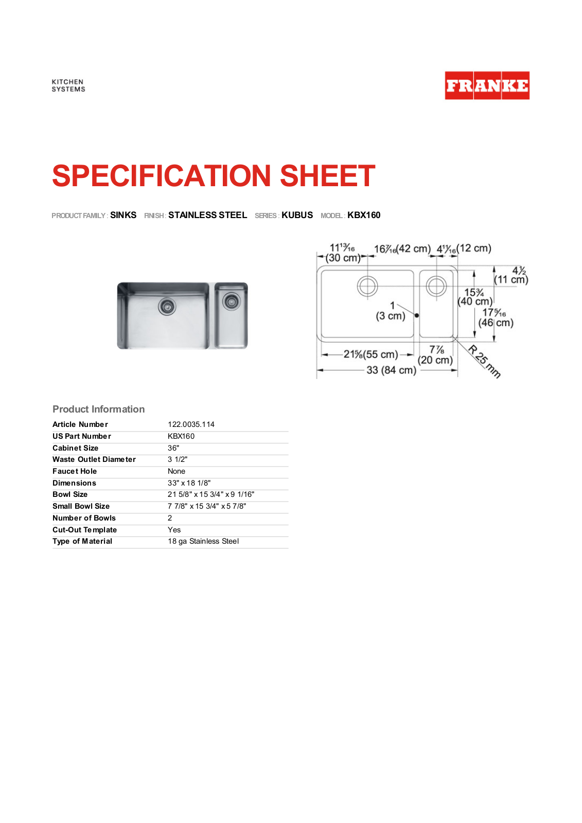 Franke Foodservice KBX160 User Manual