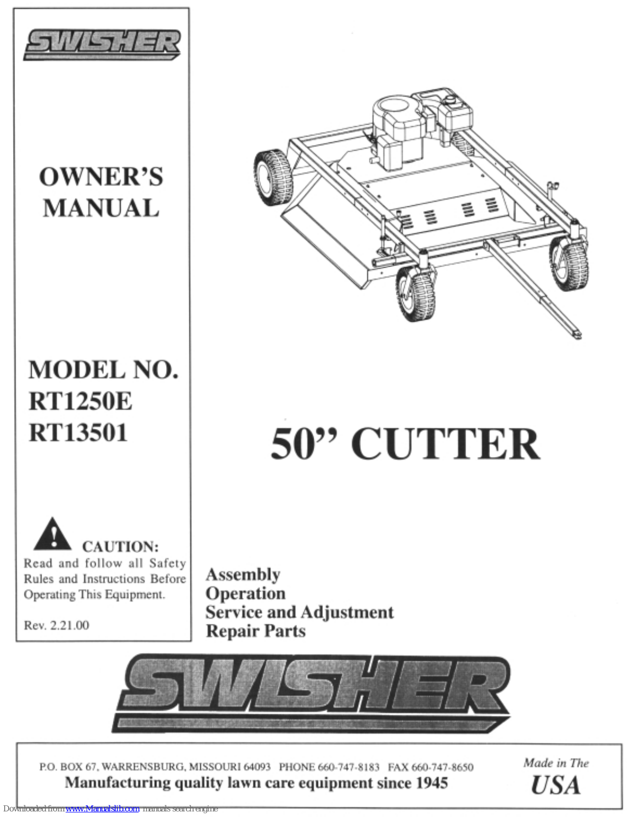 Swisher RT1250E, RT13501 Owner's Manual