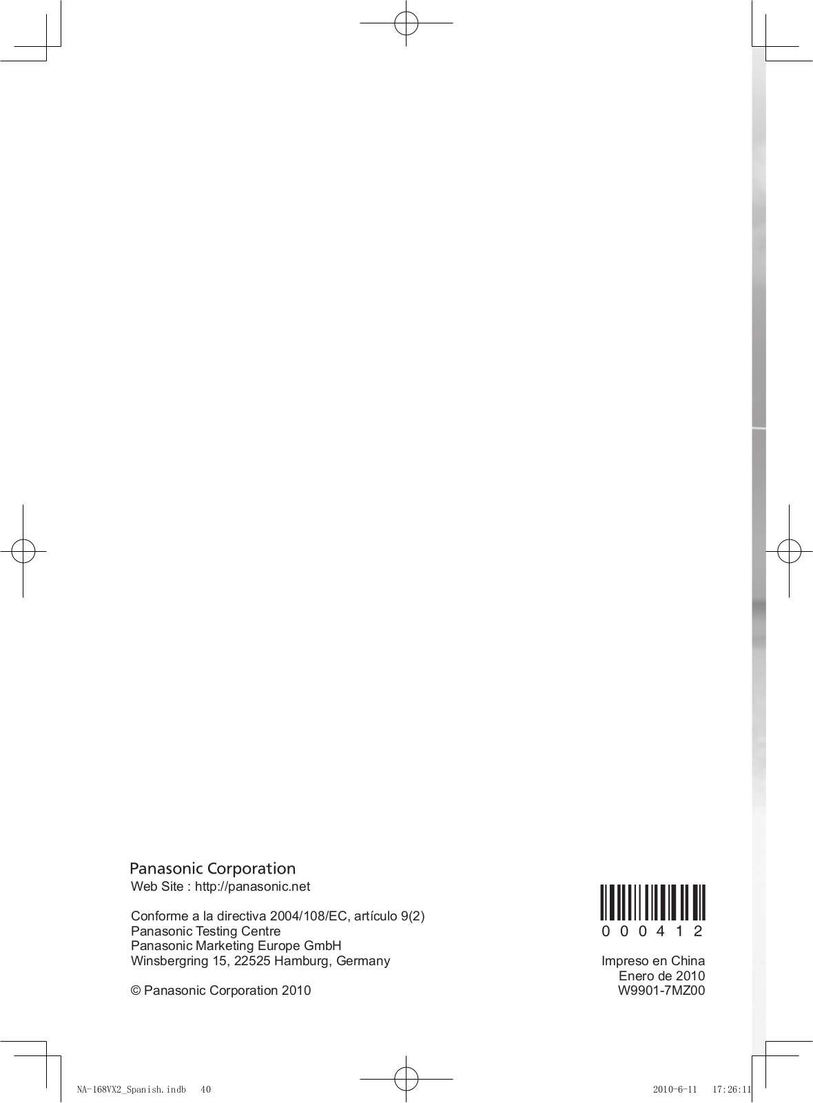 PANASONIC NA168VX2, NA168VG2, NA128VA2, NA147VB2 User Manual